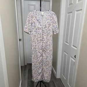 H&M 100% Viscose Floral Midi Dress | Soft Cottagecore Button Front Summer Dress